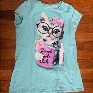 Place Aqua Shirt with Cat Graphic